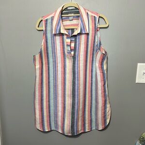 Chico’s Sleeveless Linen No Iron Verticle Stripe Tunic Top M/L EUC!